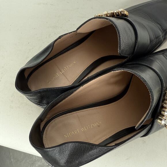 Stuart Weitzman Irises Embellished Loafers Womens 9.5 Black Slip-On Square Toe - Picture 9 of 11